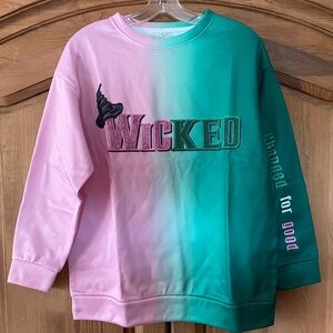 Wicked Green Pink Colorblock Long Sleeve Pullover Sweatshirt Women's Large NEW